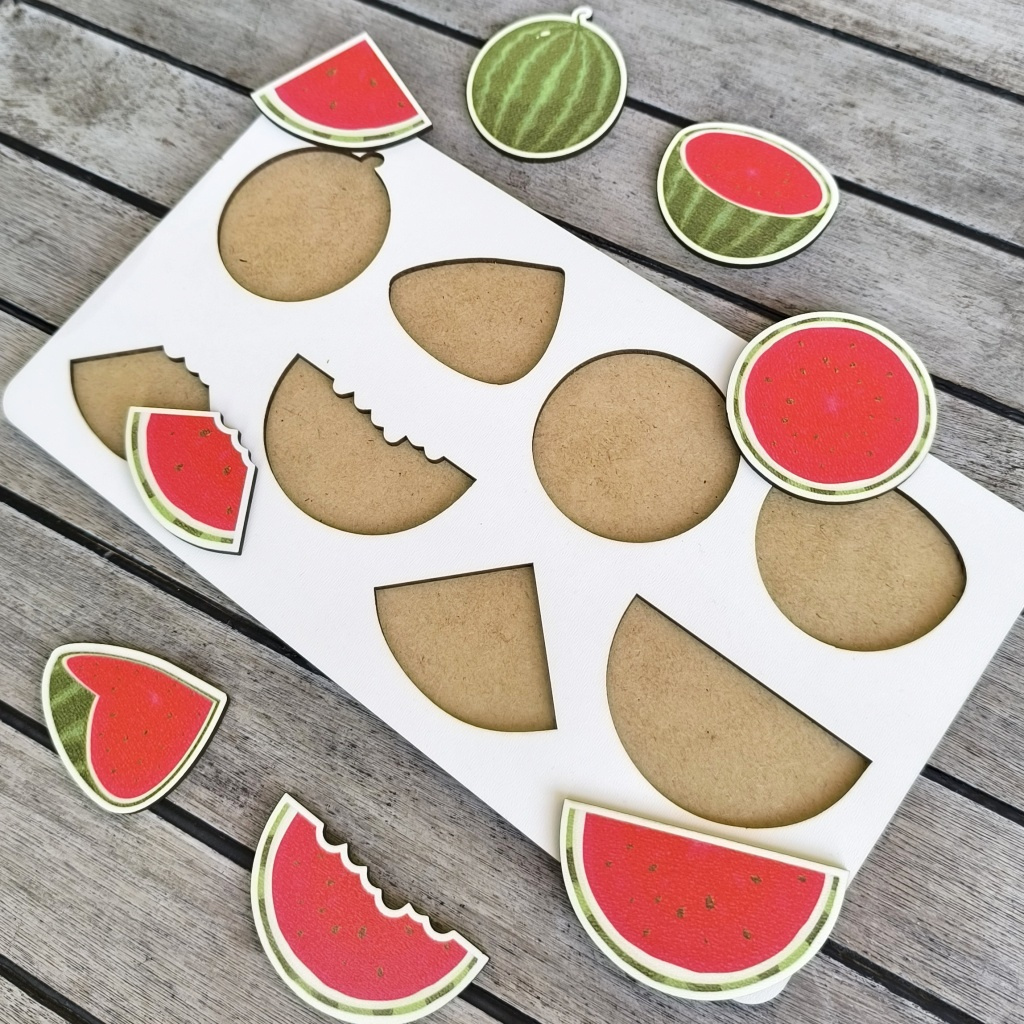 Vkládačka dřevěná meloun tvary letní aktivity